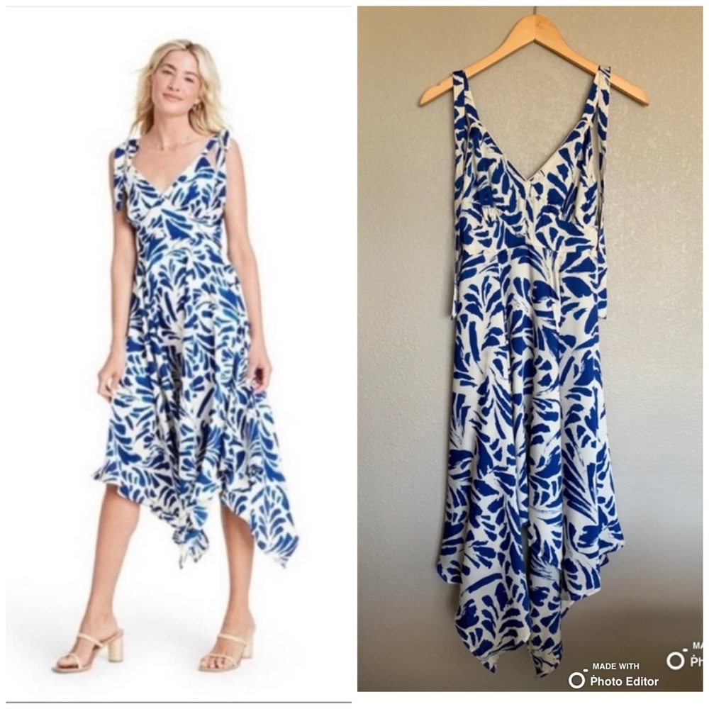 Alexis Size XXS Blue Botanical Asymmetrical Hem Midi Dress NWT - Picture 2 of 14
